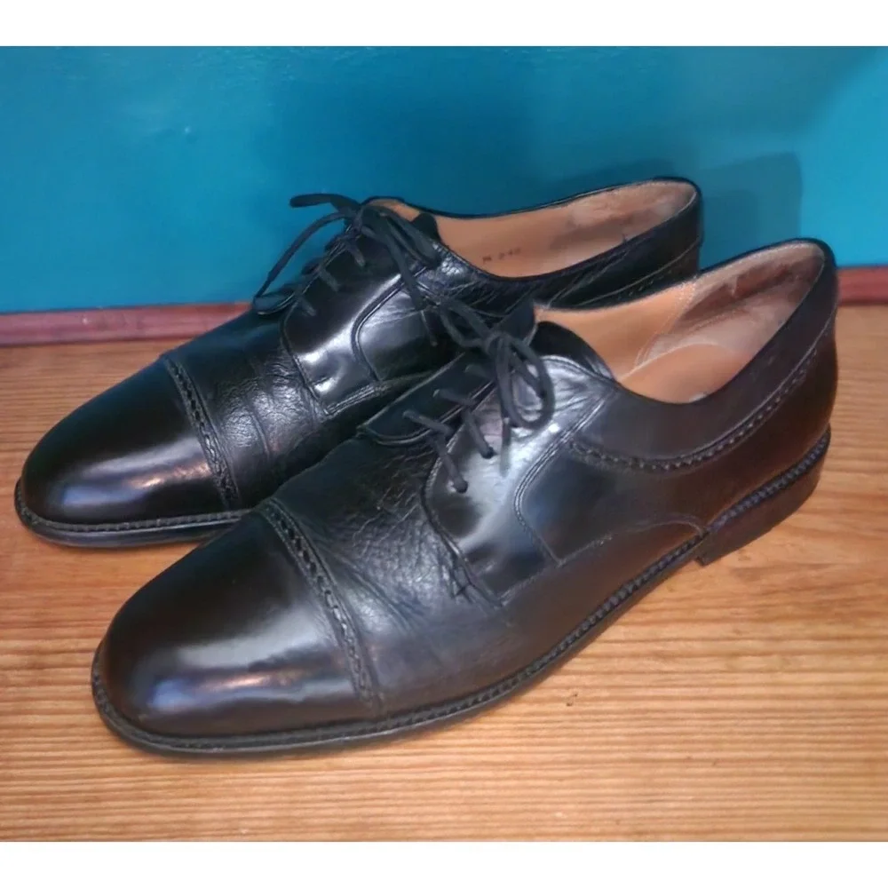 9 Men Leather OXFORD SHOES 50s 60s 70s Executive Dad LACE UP MORMON SALESMAN